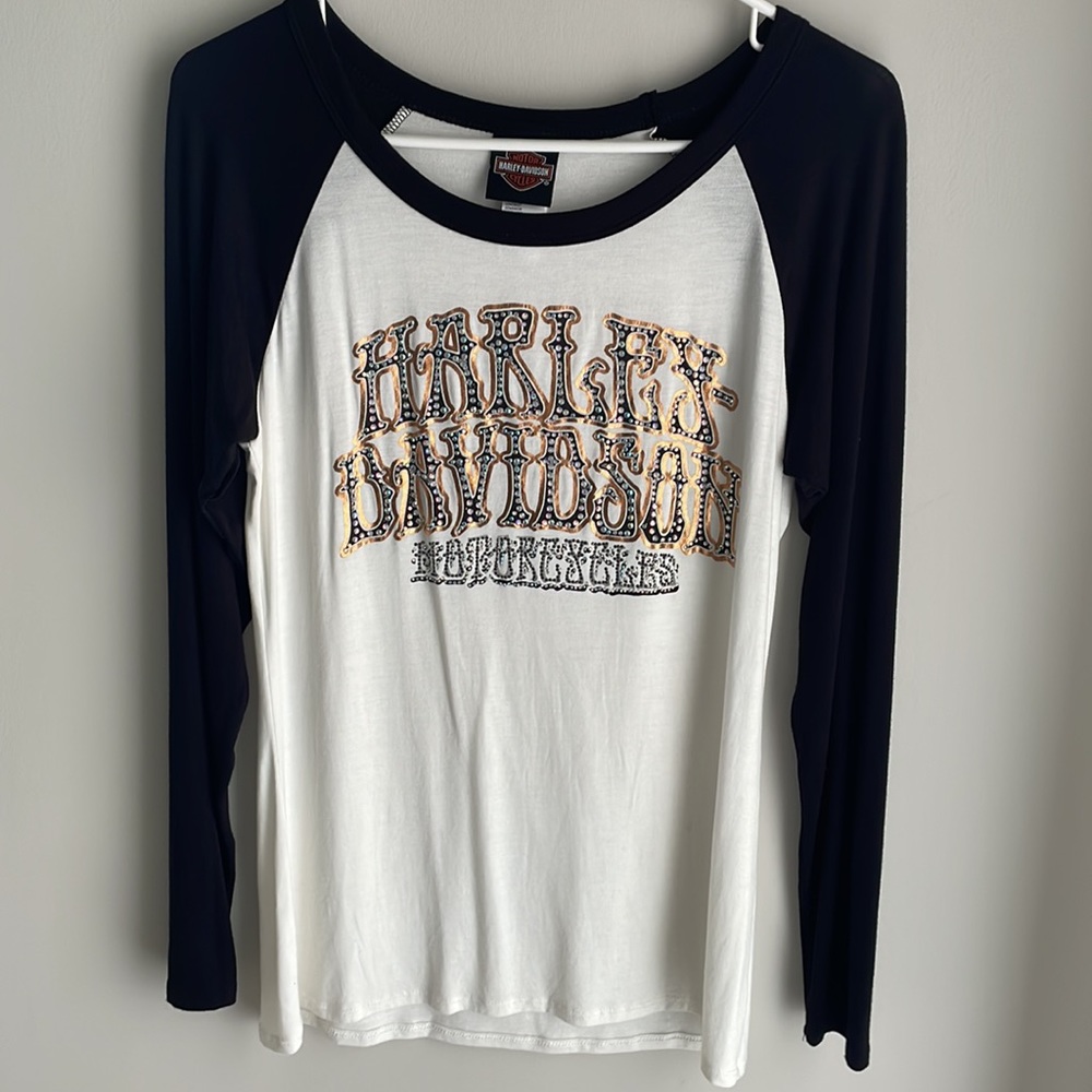 Harley-Davidson Womens Jersey Long sleeve Black & White & Bling- Small